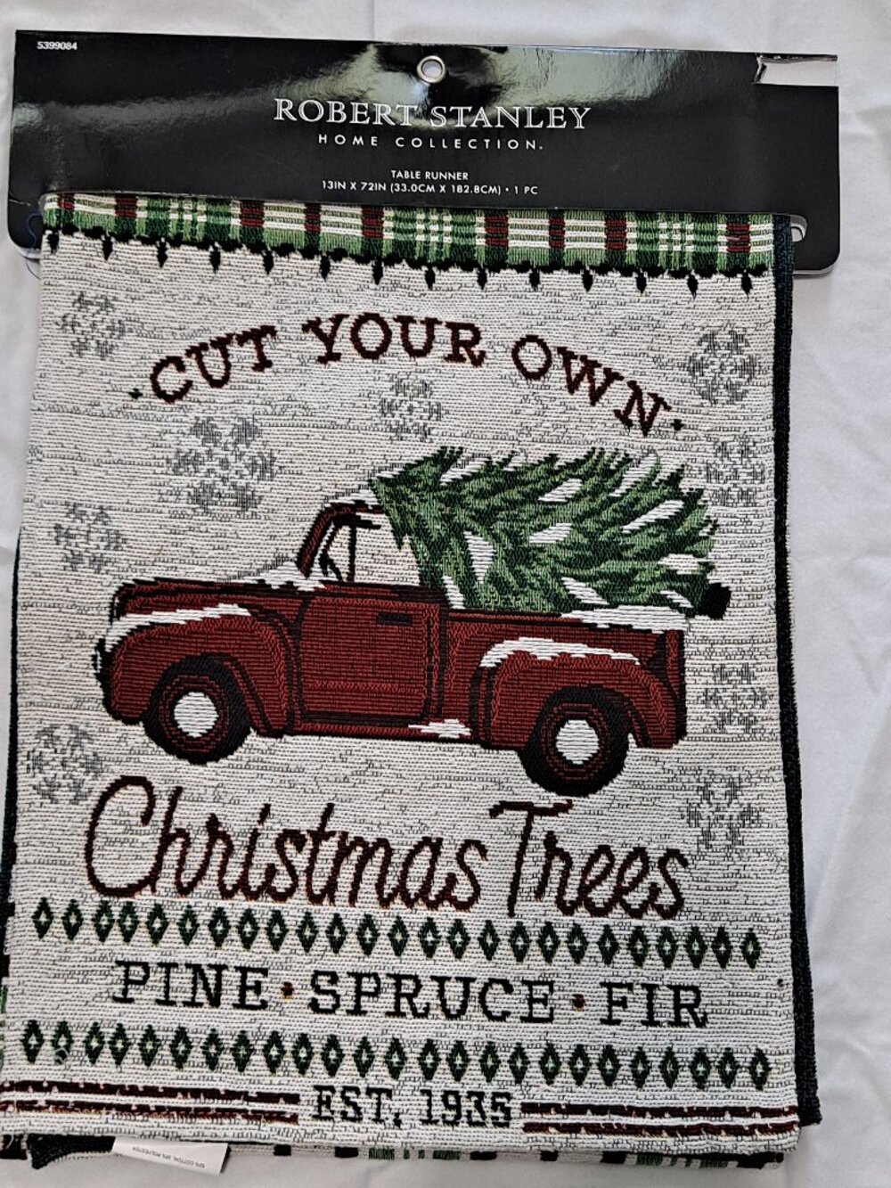 Robert Stanley RED TRUCK Table RUNNER Christmas Trees Home Collection